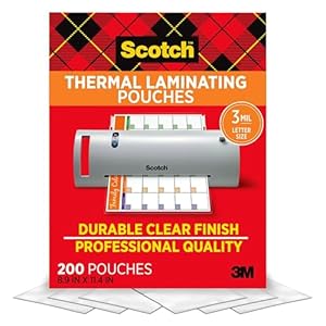 Scotch Bolsas de laminación térmica, 200 unidades, transparentes, 3 mil., ideal para oficina o escuela, se adapta a papel de tamaño carta (8.9 pulgadas x 11.4 pulgadas)