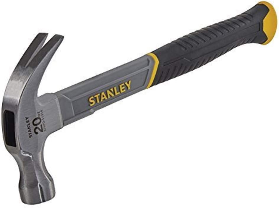 20oz. Curved Claw Fibreglass Hammer, High-Carbon Steel, Vibration Dampening, Ergonomic Anti-Slip Grip, 570g, STHT0-51310
