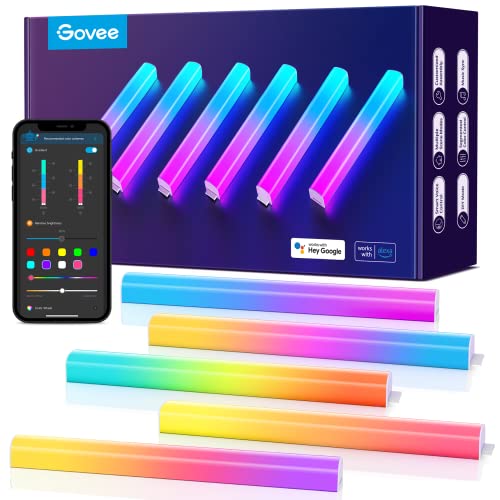 Govee Glide LED Wall Lights, RGBIC Wall Lights, Works with Alexa and Google Assistant, Smart Glide Lively Light Bars for Gaming Room and Streaming, Multicolor Glide Sconces, 6 pcs