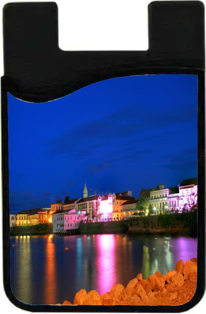 Island Gifting Neoprene Stick-on ID Card Holder for iPhone/Galaxy/Google Android Cases Featuring Image of Panama City Casco Viejo in The Sunset