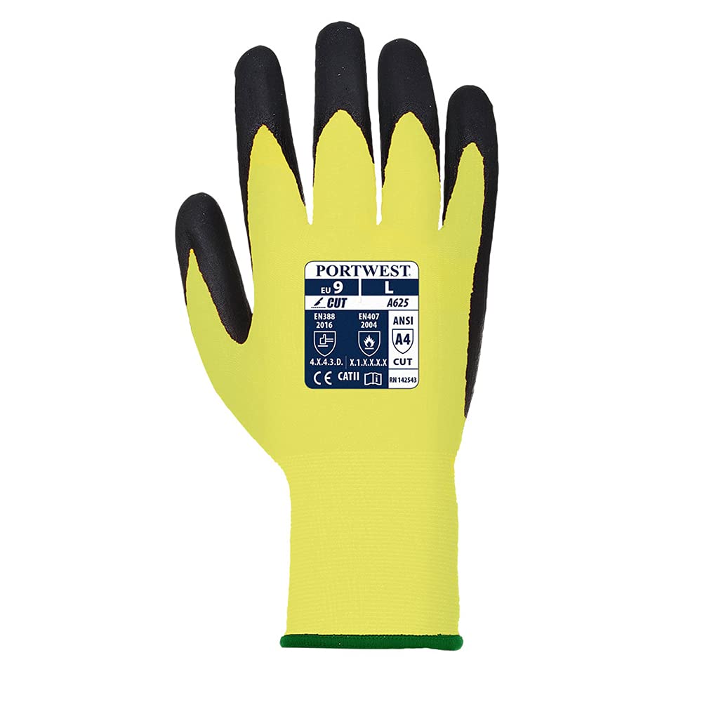 Portwest Vis-Tex Cut Resistant Glove - PU, Size: S, Colour: Yellow/Black, A625Y8RS - Image 2