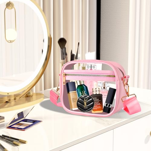 Image of Fibrdoo Clear Bag Stadium Approved, Leather Clear Crossbody Purse Bag for Concerts Sports Events Festivals