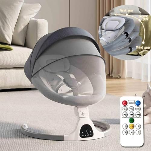 Adjustable Height Baby Swings Bluetooth, 5 Geschwindigkeit Musik-Lautsprecher mit 12 voreingestellten Schlaflieder, Fernbedienung Indoor-Baby-Wippe für 5-20 Monaten Geschenksets fü