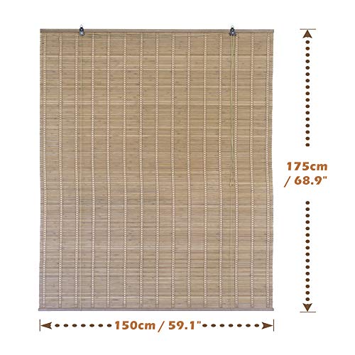 Miniatura 4 de Solagua Estor De Bambú Enrollable Para Ventana Y Puerta 14 Medidas Estores 100 Bamboo Cortina Persiana De Madera Incluye Accesorios L.175cm X A.150cm, Roble