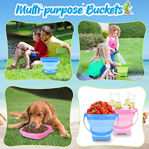 Racpnel Collapsible Beach Buckets & Beach Toys For Kids, Foldable Sand Bucket And Shovels Set With Mesh Bag & Sand Molds, Silicone Beach Sand Pails For Beach Travel, Sand Toys For Kids And Toddlers #TOP5
