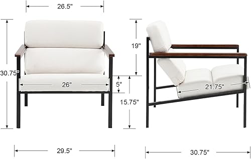 Miniatura 3 de EALSON Modern Accent Chairs Set of 2 Comfy Lounge Chair with Metal Frame Linen Upholstered Arm Chair Single Sofa Chair with Wood Armrest for Living