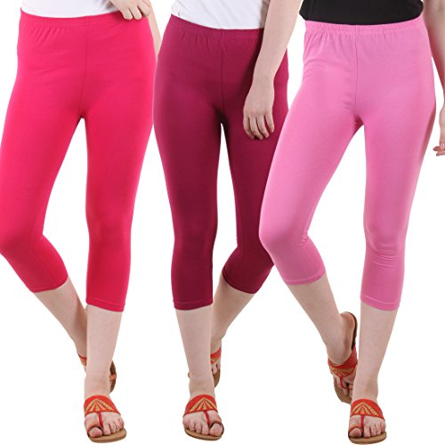 Image of DIAZ Women's Super Combed Cotton Elastane Stretch Slim Fit Printed Capri -Pack of 3