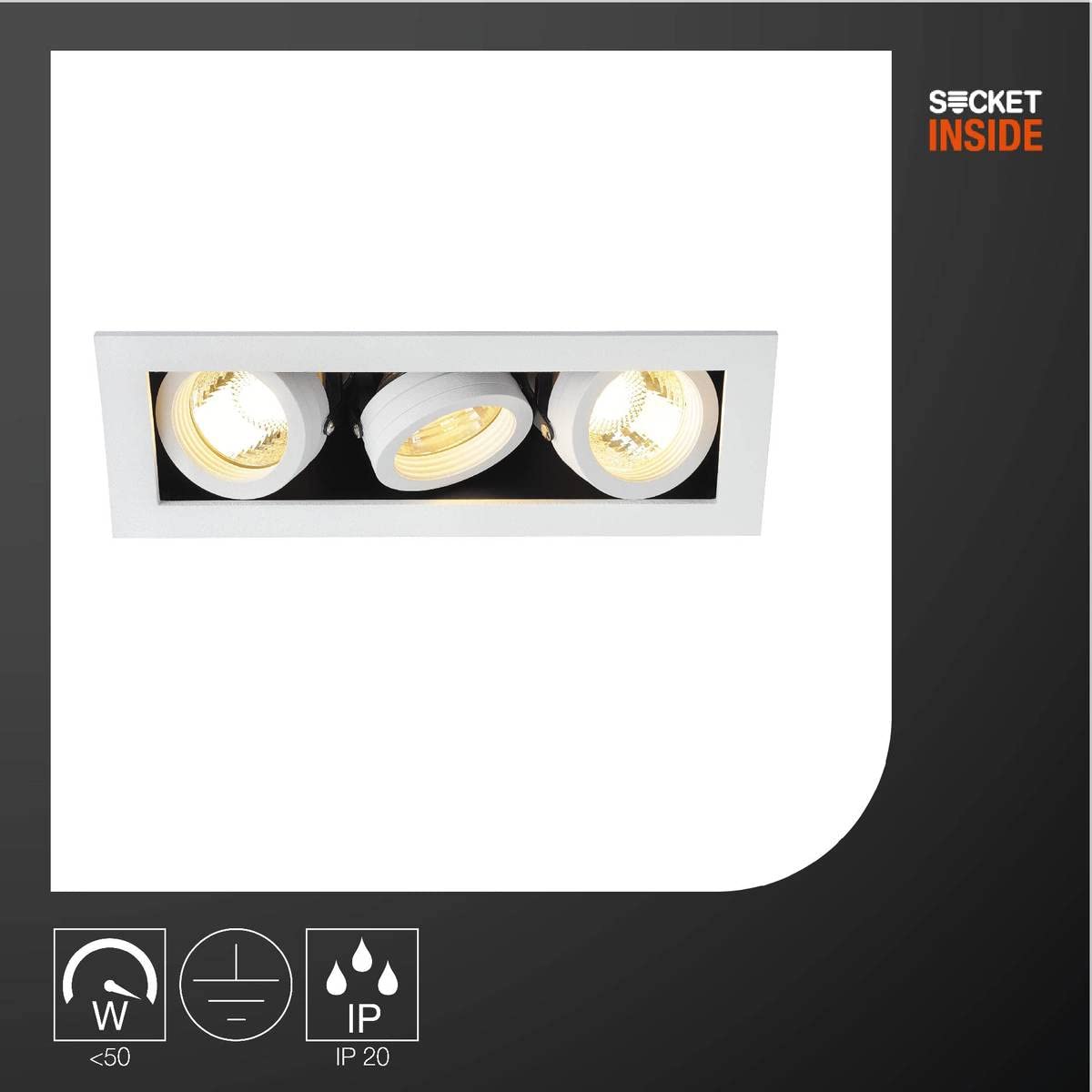 SLV LED Einbauleuchte KADUX, dreh- und schwenkbar | Dimmbare Deckenleuchte, Innen-Beleuchtung | LED Spots, Fluter, Deckenstrahler, Decken-Spots, Einbau-Strahler | 3-flammig, GU10 QPAR51 Weiß