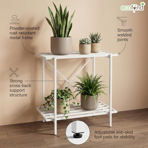 Image of ecofynd Eric Plant Stands for Outdoor Balcony, Flower Pot Stand for Indoor Plants, Large Metal Planter Stand for Living Room, home decor, Indoor & Outdoor plants, 2 Tier, (26 Inch, PS050-WHT)