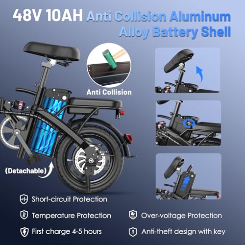 Electric Bike for Adults and Teens, 740W Peak Motor E-Bike