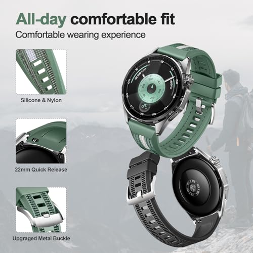 Image of XMUXI 22mm Quick Release Strap Compatible with Huawei Watch GT 7 GT6 5 4 3 46mm Nylon with Silicone Straps for GT6 Pro GT5 Pro 46mm,Vivoactive 4,Bip 6,Venu 4 45mm Replacement Band