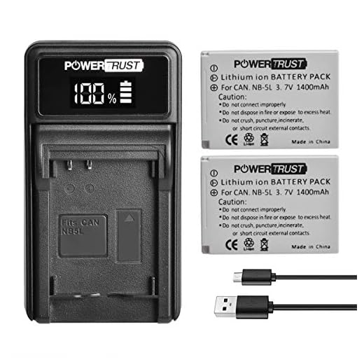 PowerTrust NB-5L Akku und LED-USB-Ladegerät für Canon S110 SX200 SX210 SX220 SX230 IS HS IXUS 850 870 800 860, 2 Stück