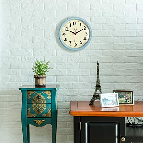 Lumuasky Retro Wall Clock 9.5 Inch Blue Kitchen 50'S Vintage Design Round Silent Non Ticking Battery Operated Quality Quartz Clock (Robin Egg Blue) #TOP5