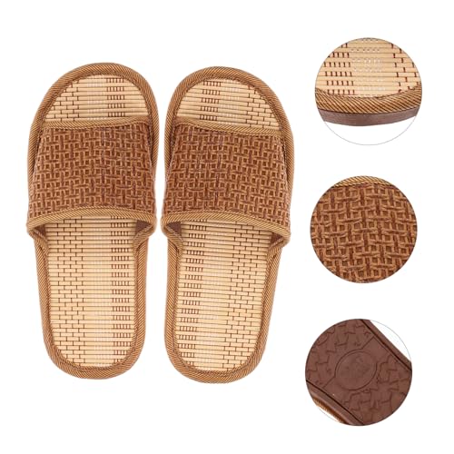 Homoyoyo 1pair Rattan Woven Slippers for Home Use Comfortable Summer Indoor Sandals Bamboo and Straw Design Moisture-absorbing Footwear for Couples4