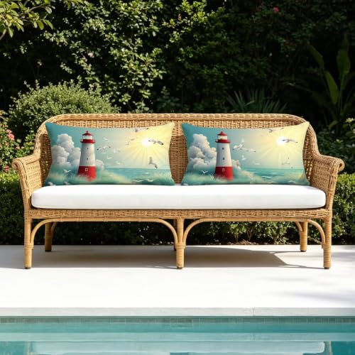 Housse coussin extérieur phare 40x60 imperméable en lin résistant aux intempéries lot de 2 - 6