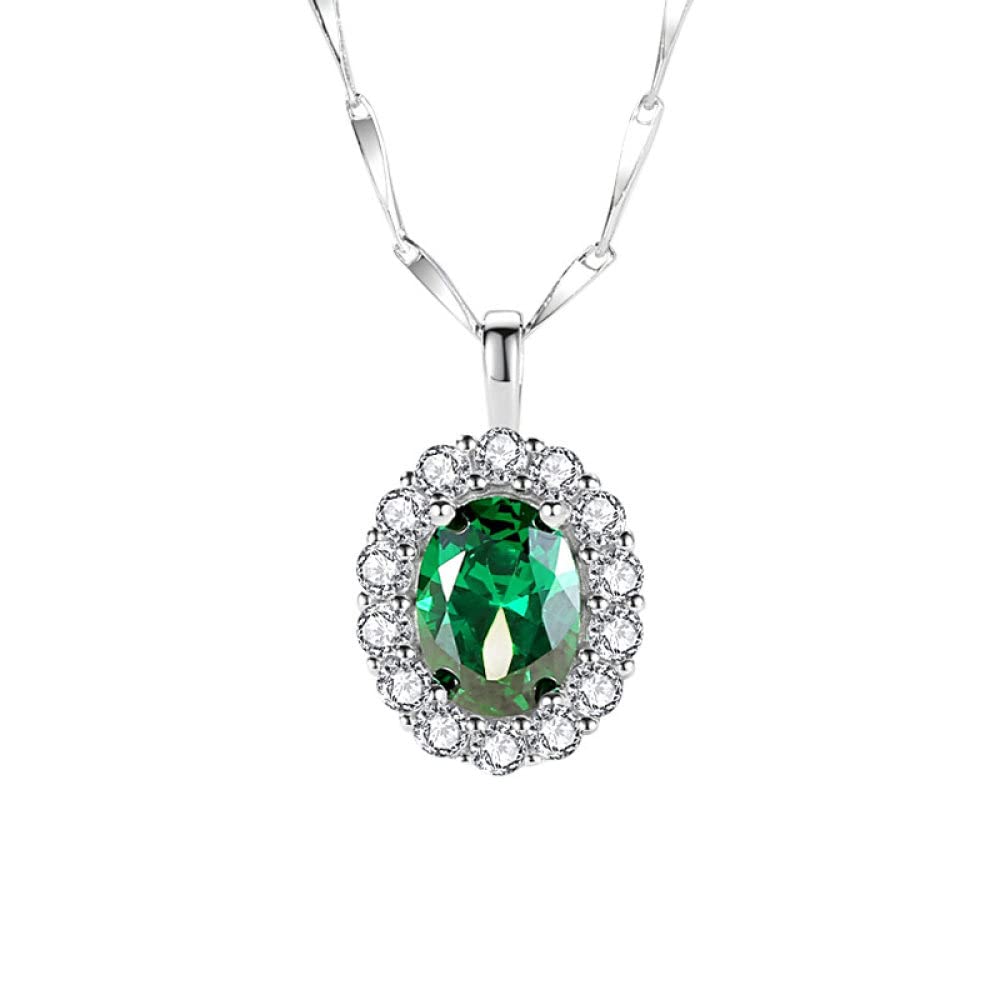 TBDdsd Necklaces, Sterling Oval Necklace For Women S925 Silver Emerald Zircon Dainty Trendy Choker Delicate Chain Gift Jewelry For Her Girls Couples