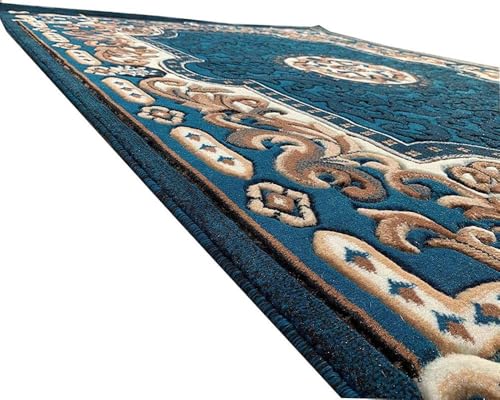 Image of Soft Premium Blue Carpet 6x8 ft - Washable, Anti-Skid, Fade-Resistant Acrylic Rug for Living Room, Hall, Bedroom, Modern Decor