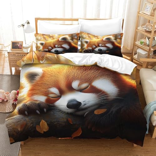 Housse de Couette Panda Roux Endormi 140x200 Imprimé 3D Microfibre - 3