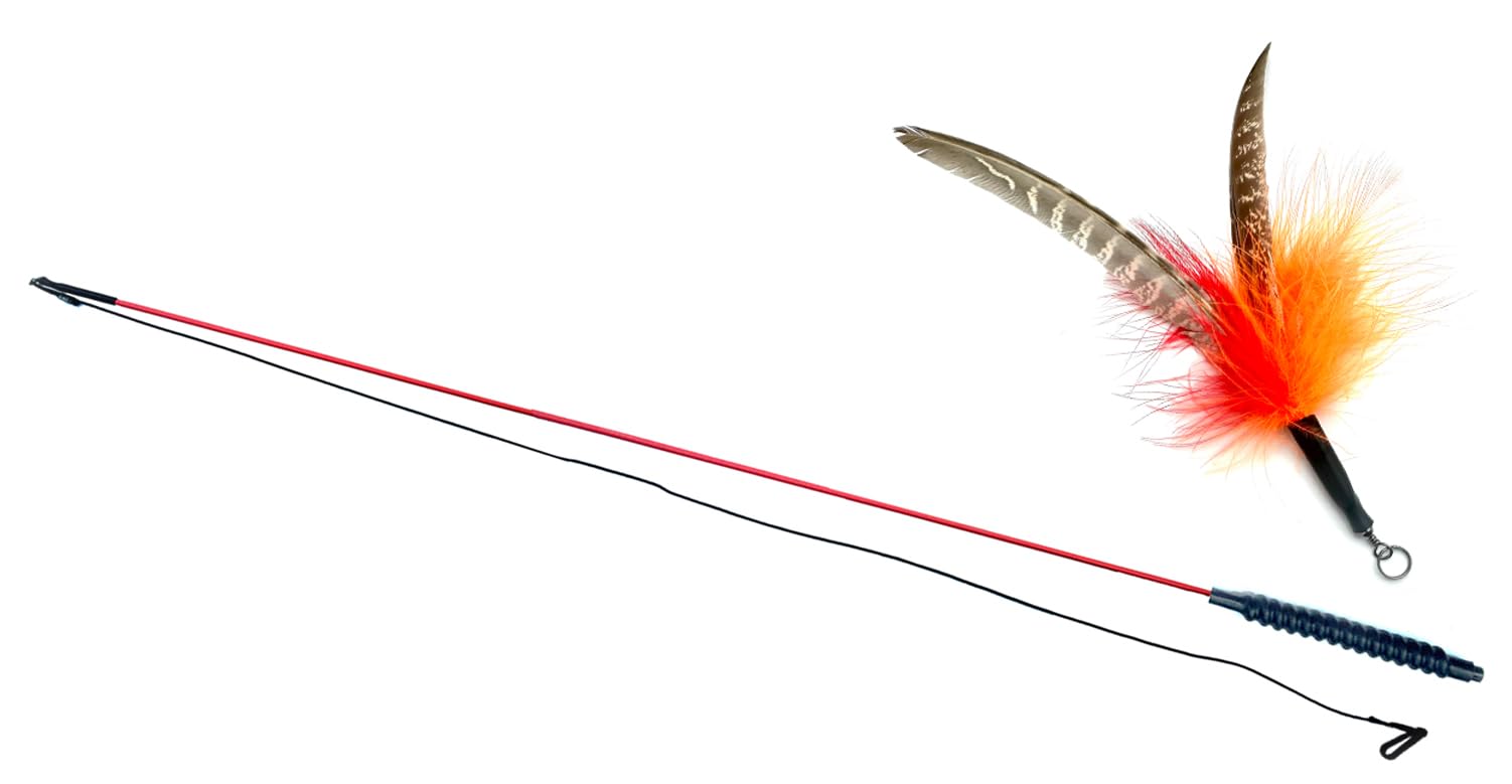 PurrSuit Feather Spinning Cat Toy LONG Safer Clip UK made 100cm Wand