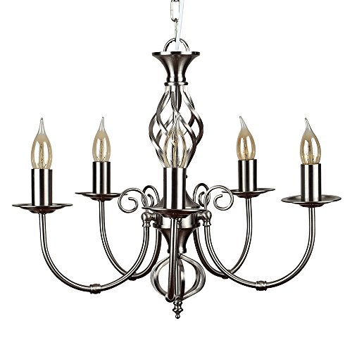 MiniSun | Traditional Style Nickel Twist 5 Way Chandelier | Chandeliers, Home Décor & Improvement Essential | Mains Wired