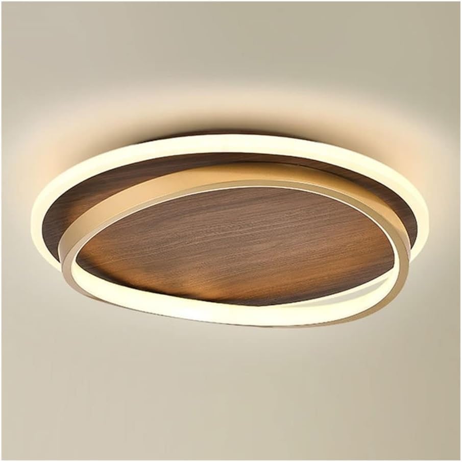 Farmhouse LED Ceiling Light Fixture - Wood Grain Finish Semi Flush Mount Round Mid Century Modern Ceiling Light with Gold Ring Antique Vintage Lighting Fixture for Living Room Bedroom Kitchen Bathroom