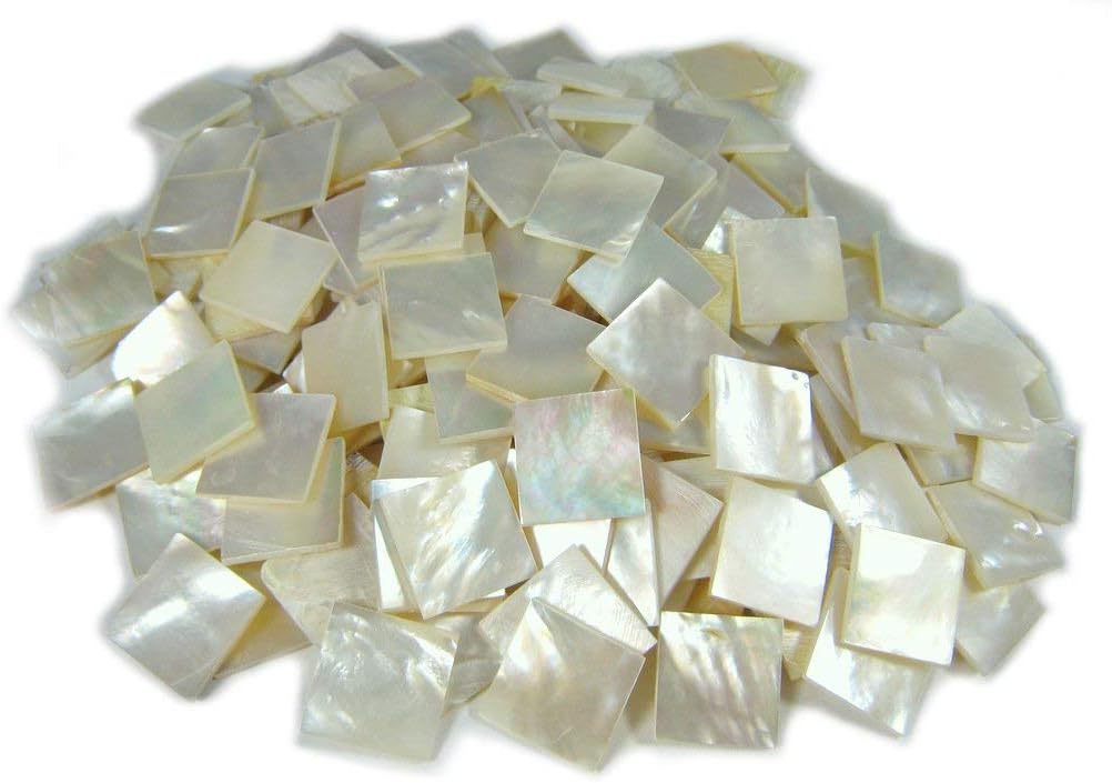Yuan's 25 Pcs 1.5cm(0.59'') Square White Sea Mother of Pearl MOP Shell. One or Two Side Polished. (1.5cm(0.59''') Square x25 pcs, White Mother of Pearl)