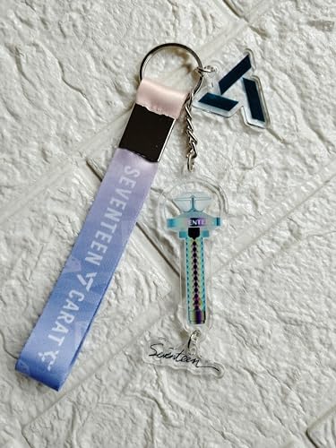 Image of SEVENTEEN Caratbong Lightstick Inspired Acrylic Keychain With Lanyard | SVT & Carat Logo Landyard |Kpop BoyBand | Caratbong Keyring | Seventeen Keychain| Kpop Lightstick