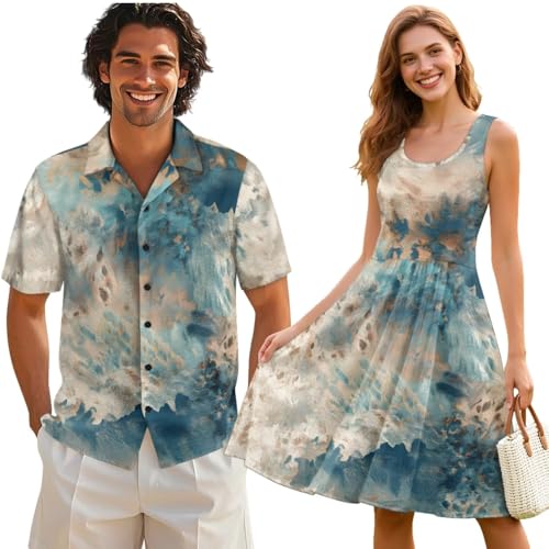 HUGS IDEA Couples Shirts Men Hawaiian Women's Sleeveless Dress Casual