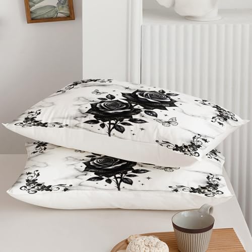Image of QOOMO Black Flowers Bedding Set, Queen Size
