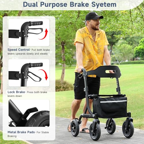 Image of MAXWALK Foldable Rollator Walker for Seniors with Seat, 10 inch All Terrain
