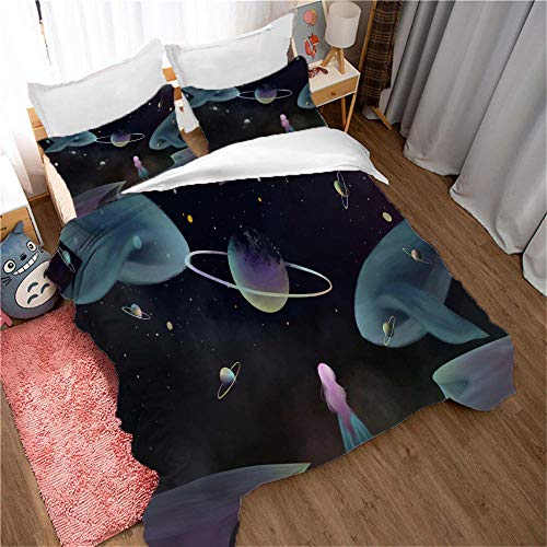 QWFDAQ Funda de edredón Chica Planeta Negra Azul Púrpura Funda nórdica Estampada 260x220cm Microfibra-1Funda de Edredon con 2 Fundas de Almohada,3Piezas,Muy Suave,No alérgico