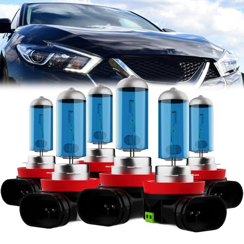 Image of Headlight Bulbs Compatible With Nissan Maxima 2016-2018, H11 High Beam + H11 Low Beam + H11 Fog Lights Halogen Light Bulb, Super Bright 6000K White, Plug and Play, Pack of 6