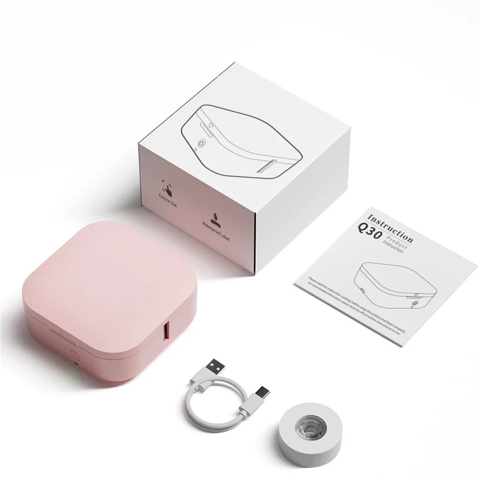 Producent etykiet, Q30 Przenośna Mini Drukarka Etykiet Bezprzewodowa Bluetooth Uchwyt Taśma W Zestawie Wiele Szablonów Czarny, do domu, kuchni, biura(Pink printer Q30)