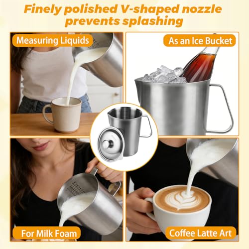 Vaso medidor de acero inoxidable 2 litros con tapa y asa miniatura 4