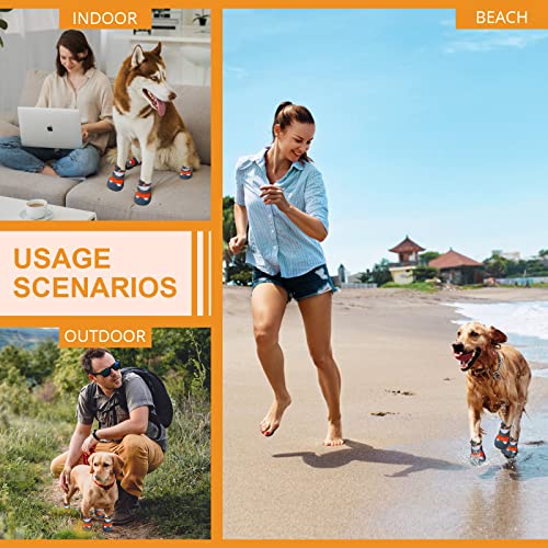 Dog Shoes For Small Medium Dogs: Large Dog Boots & Paw Protectors For Hot Pavement Winter Snow, Outdoor Walking 4Pcs Dog Booties, Indoor Hardfloors Anti Slip Sole Dog Shoes Orange Size 4 #TOP4