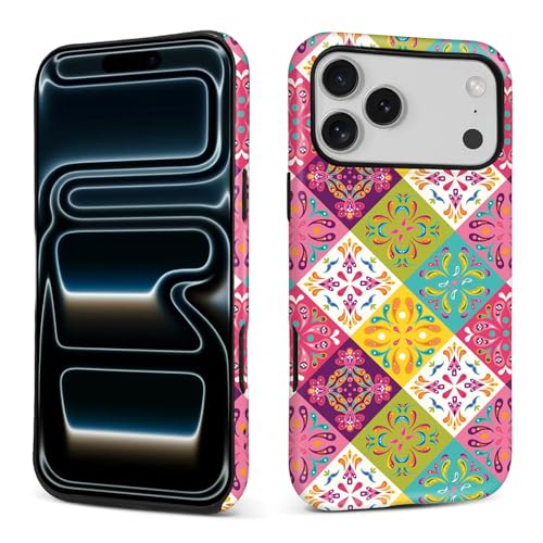 yicomon Compatible with iPhone 17 ProMax Case, Colorful Checkerboard Flowers Pattern Print Matte Phone Case Durable Fashion Funny Liquid Silicone Case Soft Anti-Scratch Shockproof Protective Cover