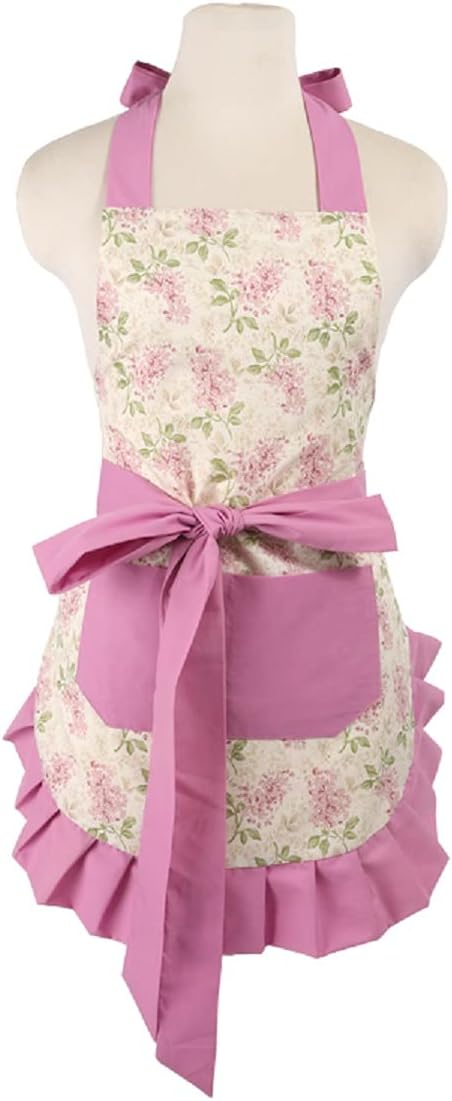 Women's Cotton Floral Apron with Pockets, Adjustable Long Ties for Kitchen Cooking, Baking and Gardening