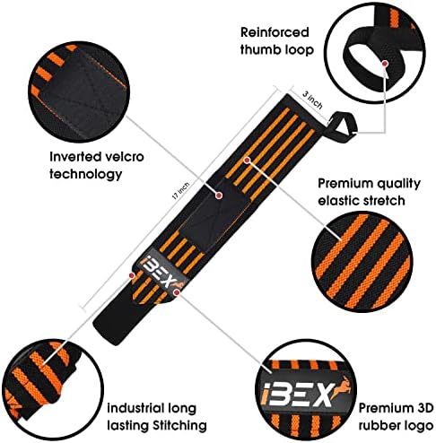 IBEX Weight Lifting Wrist Wraps with Elastic Thumb Loop & Velcro Support - Strongly Stitched Straps with Extended length for Gym workout Weight Lifting Exercise