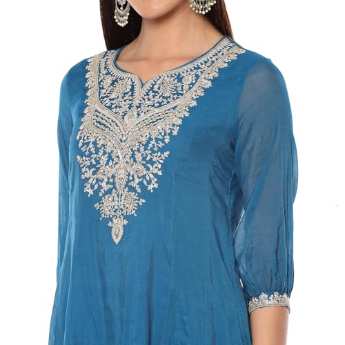 Image of BIBA Women Polyester Blend Embroidered Festive Kalidar Suit Set