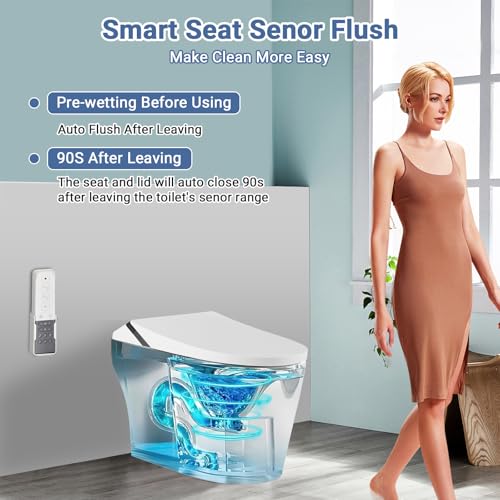 Smart Toilet with Built-In Bidet, One Piece Bidet for Bathrooms with Heated Seat, Dual Auto Flush, Warm Water & Dry Function, Elongated Toilets, Foot Sensor, LED Display, Night Light