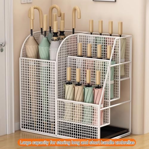 Large Capacity Multi-Tier Metal Umbrella Stand - Freestanding, Removable Base - Ideal for Home, Hotel, School - Stylish Black Design for Indoor/Outdoor Use