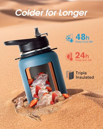 Image of Coolflask 32 oz Water Bottle Insulated Stainless Steel with Strap