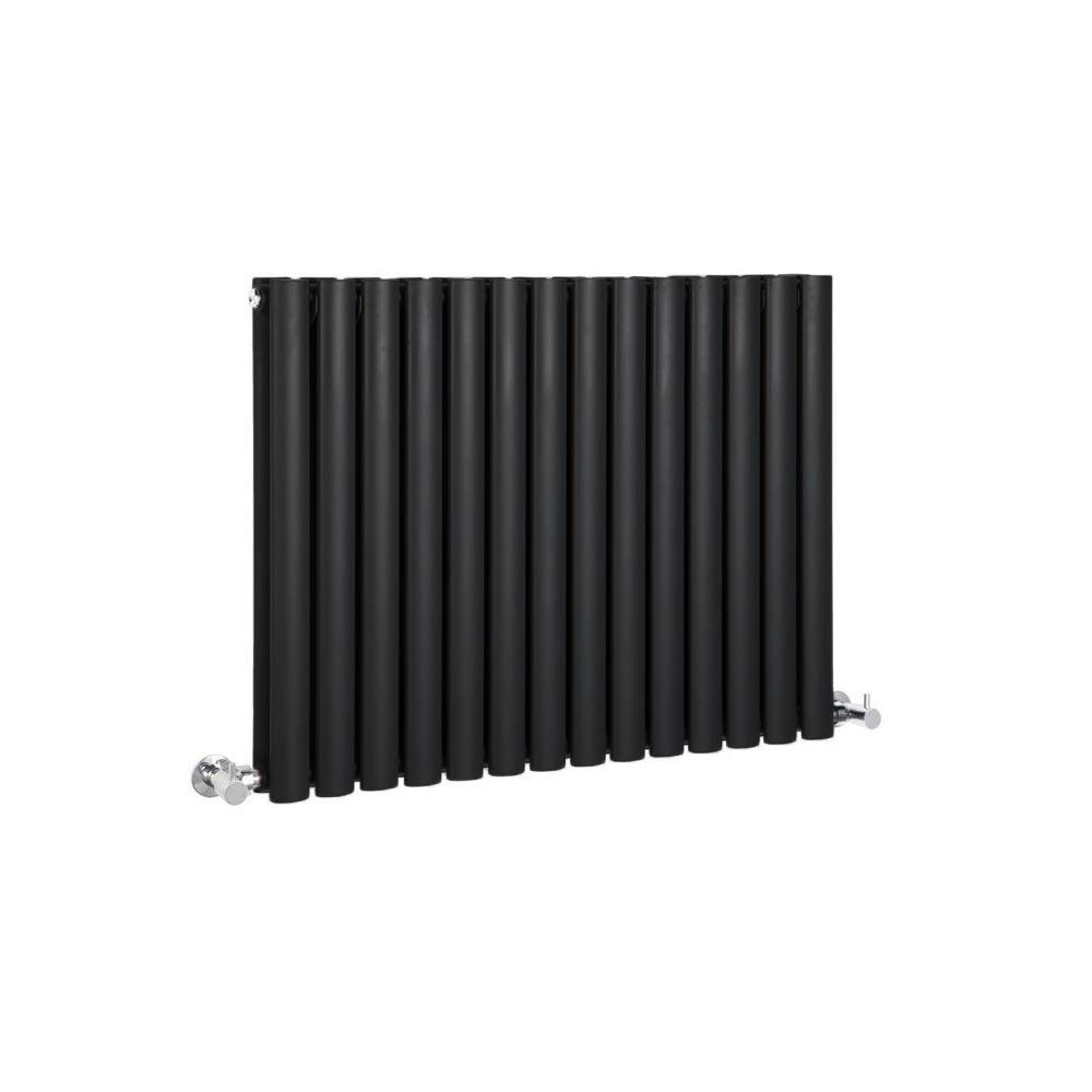 MILANO Black Horizontal Double Oval Panel Radiator 635 x 826mm