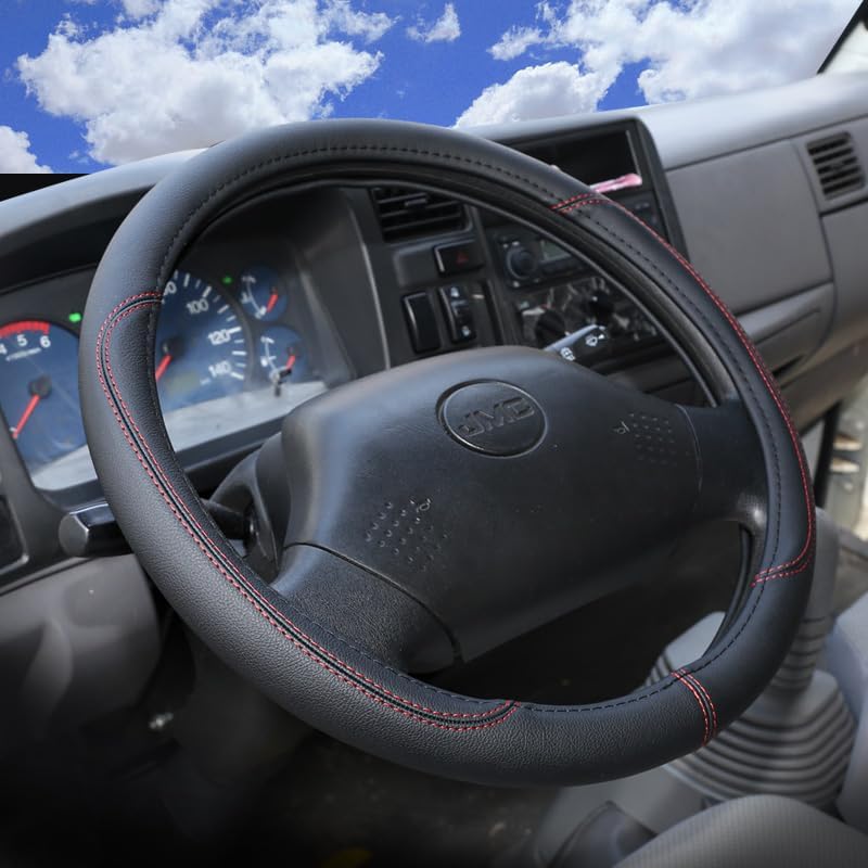 Product Truck Steering Wheel Cover PU Leather Anti Slip Anti Rub Four Season Universal 16 17 18 19inch (Black, 18inch)