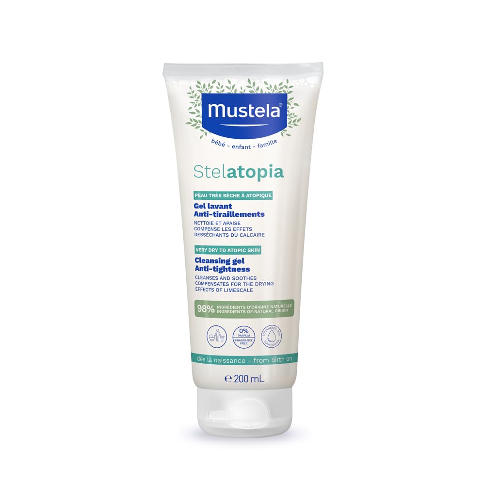 Mustela Stelatopia Gel Nettoyant pour Peaux Extrêmement Sèches ou Dermatites Atopiques, Corps et Cheveux, Bébés, Enfants, Toute