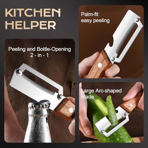 Image of 2 in 1 Vegetable Peeler Stainless Steel with Wooden Handle & Bottle Opener | Sharp Potato Peeler for Fruits & Vegetables | Multipurpose Kitchen Peeler Tool Heavy Duty