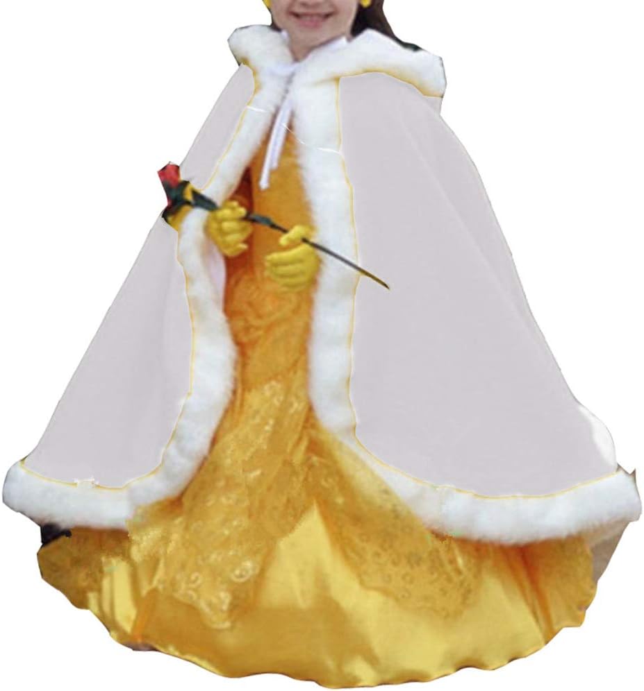 Baby Flower Girls Hooded Cape Winter Wedding Cloak for Kids Junior Bridesmaid Warm Fur