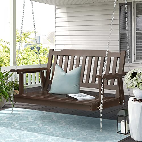 Gardeon Outdoor Porch Swing Chair Wooden 2 Seater Brown Garden Bench Hanging Seat, Patio Baconly Furniture Chairs, with Metal Chains Water Resistant 300kg Capacity