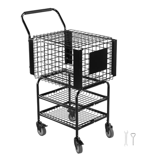 Hubxinly Portable Tennis Cart Large Capacity Portable Steel Ball Trolley Holds 350 Balls for Teaching & Court Use
