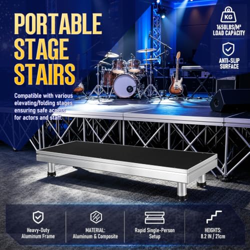 Image of Adjustable 8.2 inch Folding Stage Step Stair, Portable Aluminum Platform Riser